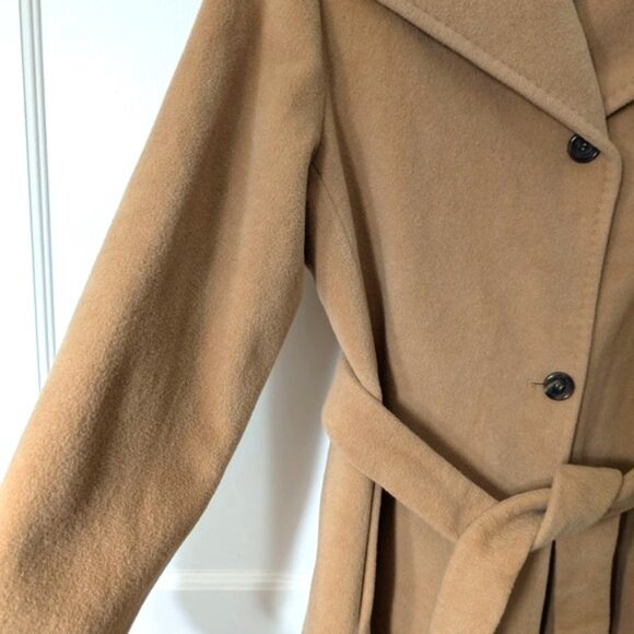 Ellen Tracy Wool Angora Blend Trench Coat With Belt Camel Size 6 - Picture 3 of 5